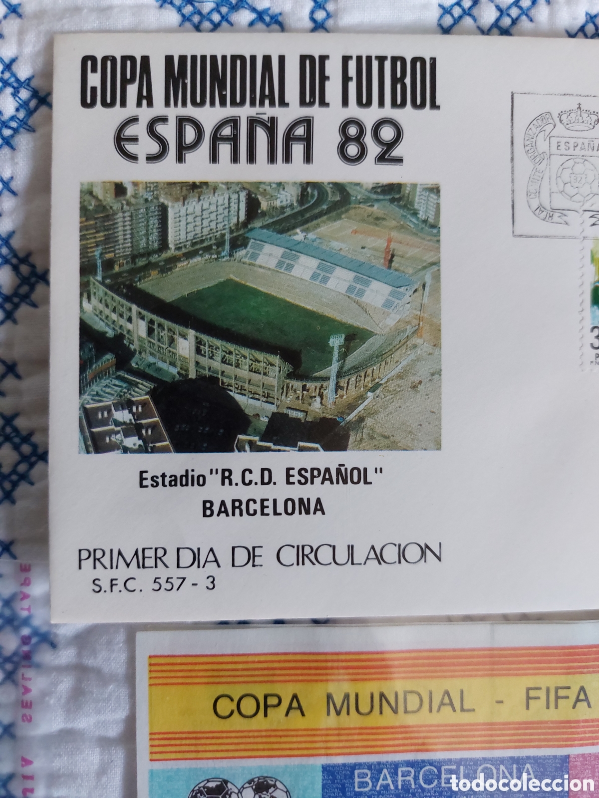 Coleccionismo deportivo: ENTRADA Y SOBRE ESPA&Ntilde;A 82 BARCELONA - Foto 2