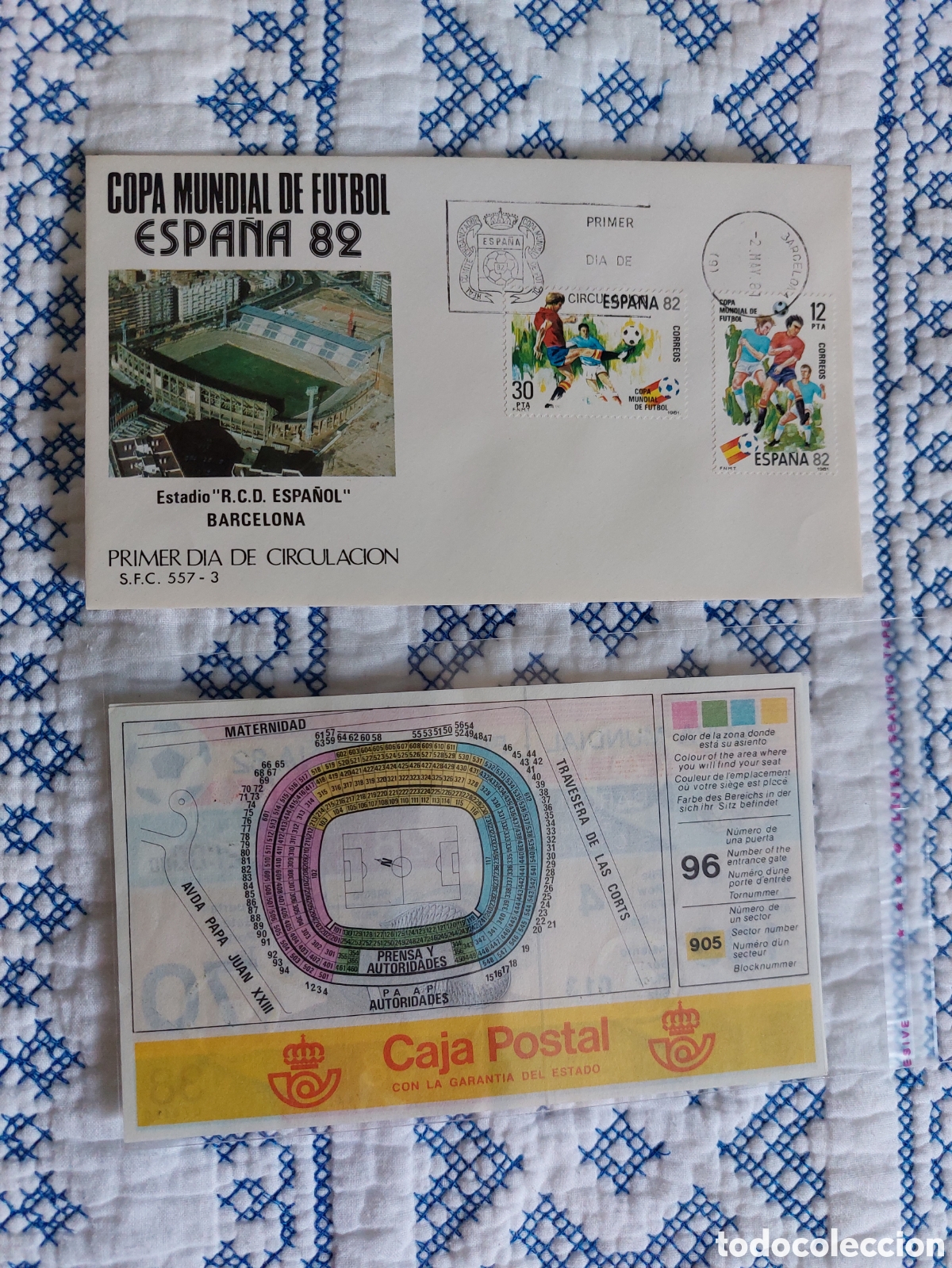Coleccionismo deportivo: ENTRADA Y SOBRE ESPA&Ntilde;A 82 BARCELONA - Foto 3