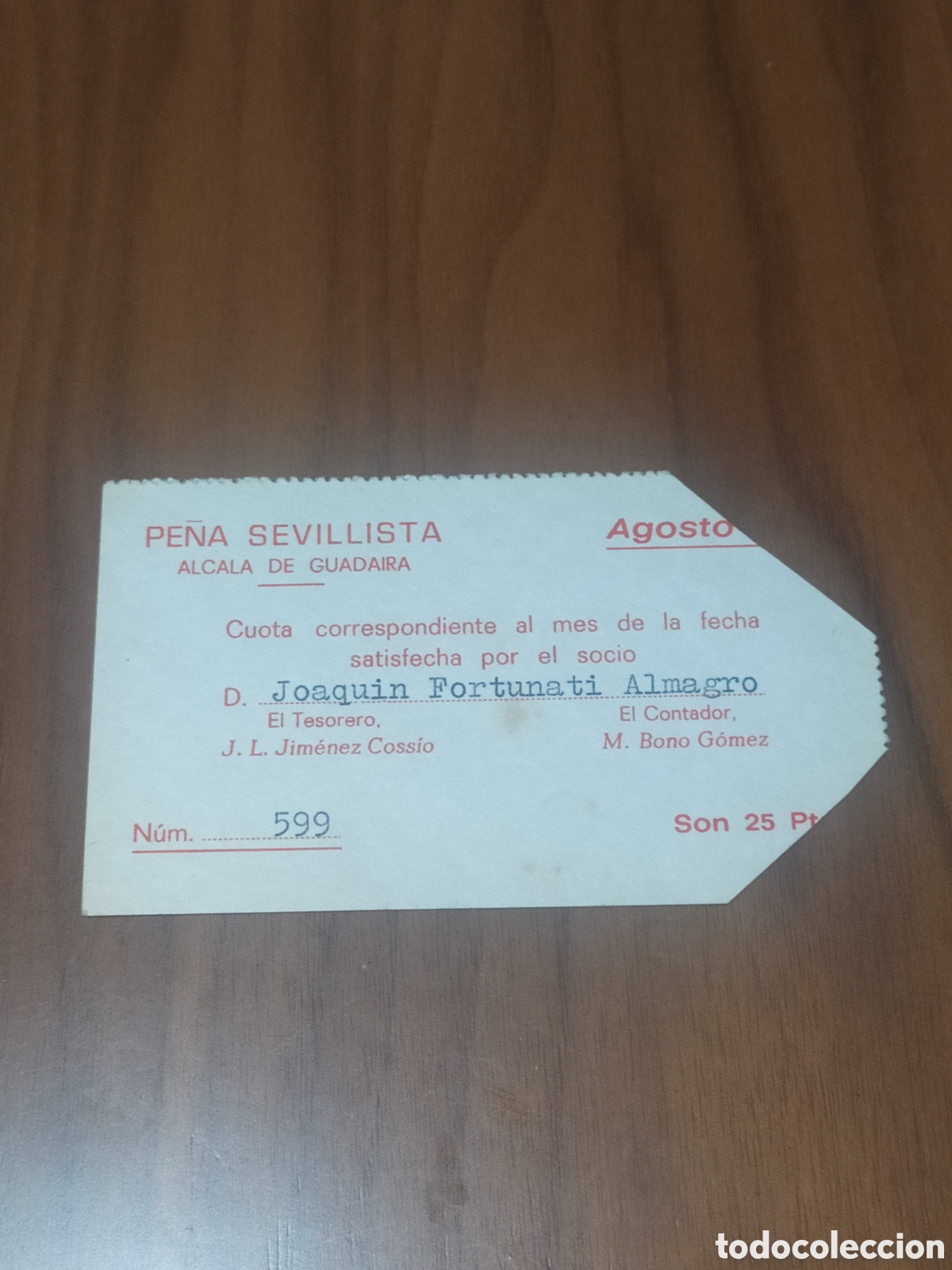 Coleccionismo deportivo: RESGUARDO SOCIO PE&Ntilde;A SEVILLISTA AGOSTO 1971 SEVILLA FC