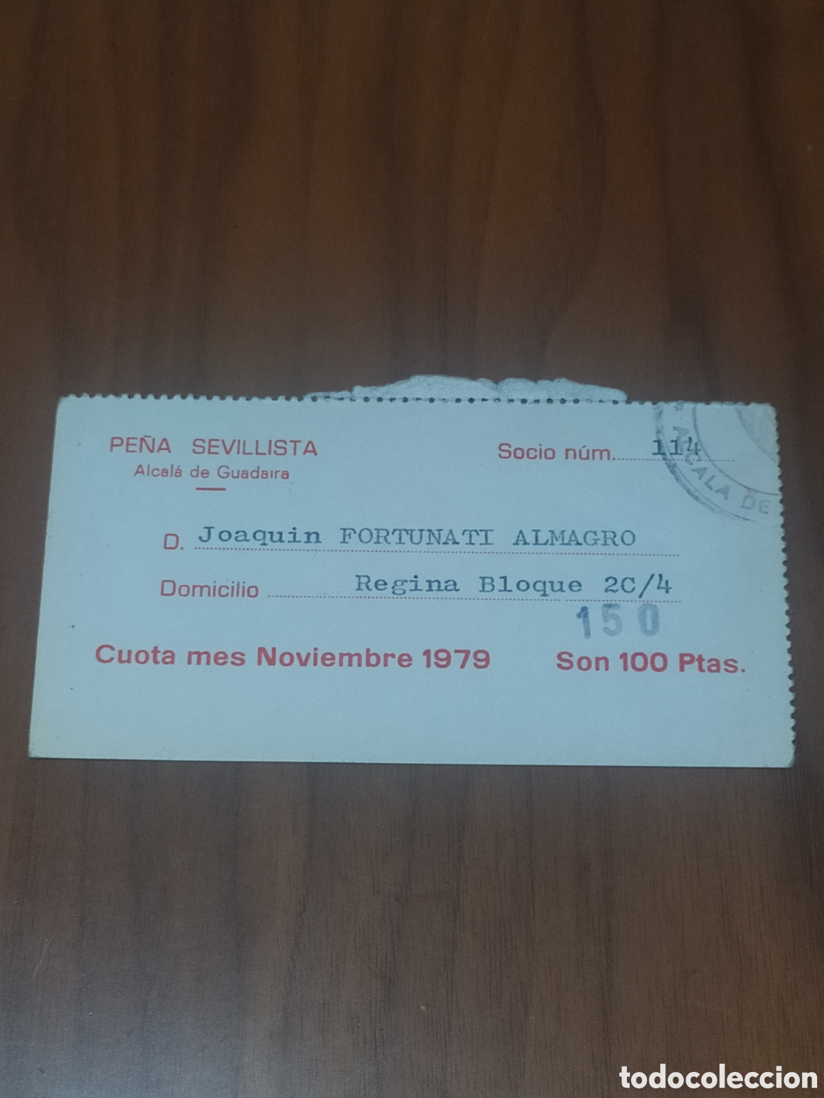 Coleccionismo deportivo: RESGUARDO SOCIO PE&Ntilde;A SEVILLISTA NOVIEMBRE 1979 SEVILLA FC