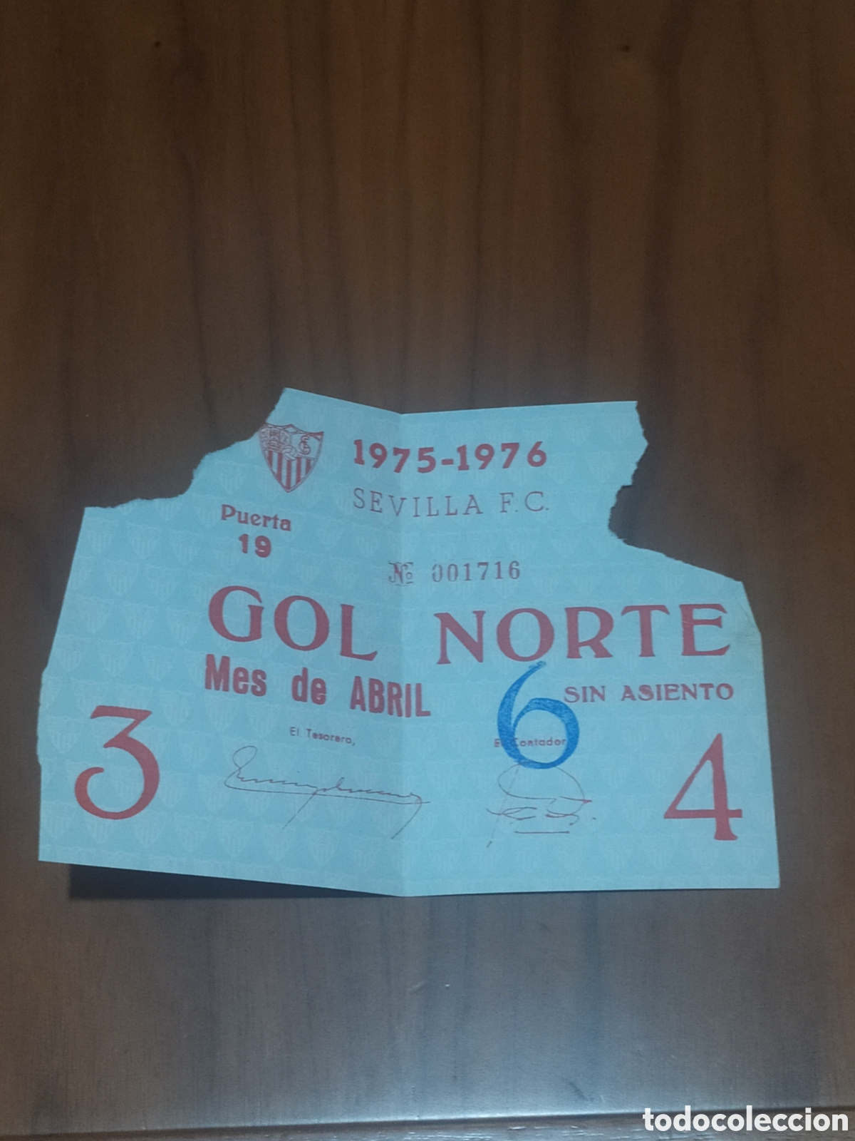 Coleccionismo deportivo: ENTRADA SEVILLA FC 1975 1976 SOCIO MES ABRIL