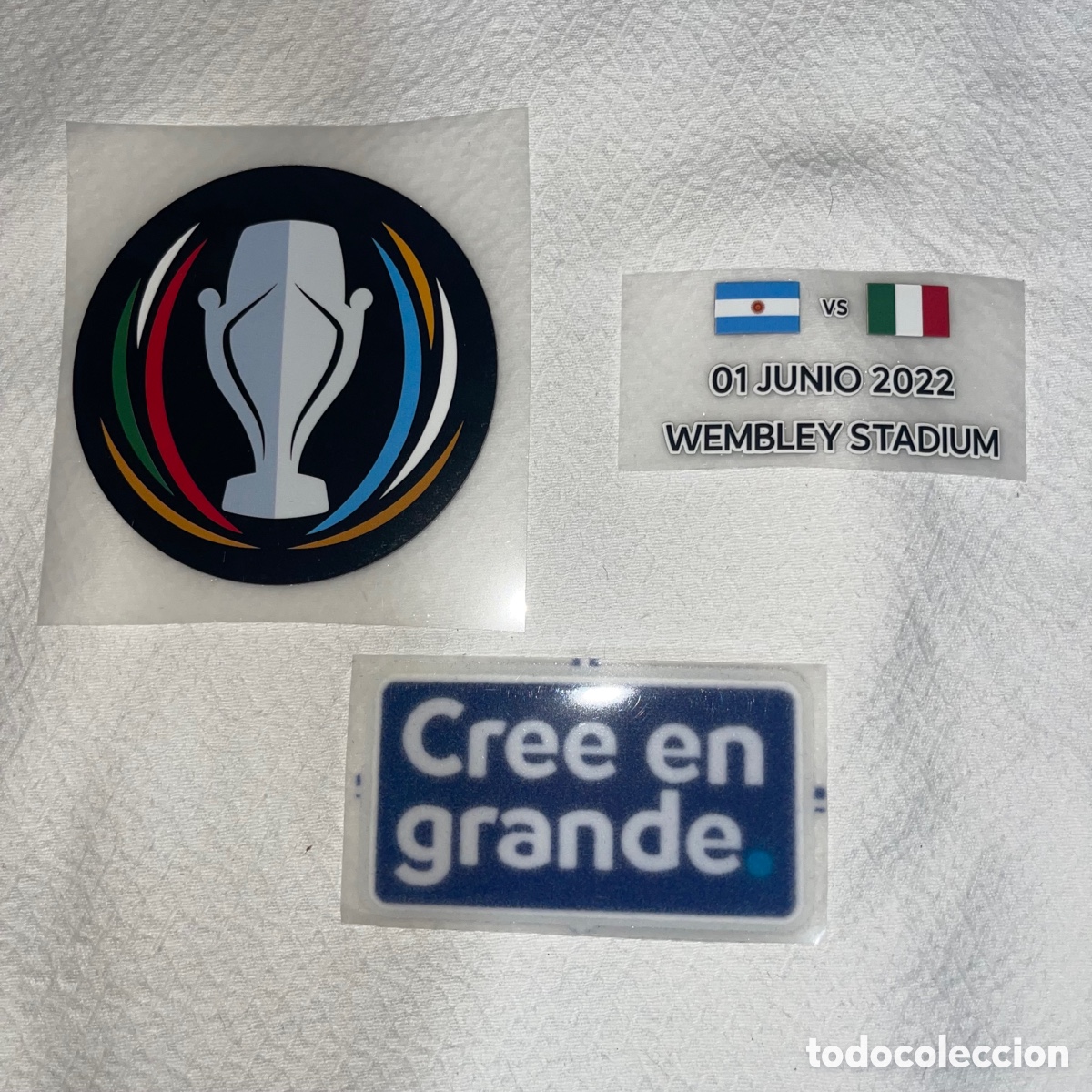 Coleccionismo deportivo: Lote parches Inscripci&oacute;n Finalisima Argentina Italia camiseta mundial copa america Serigrafia