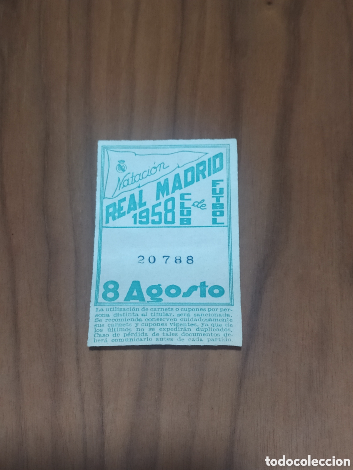 Coleccionismo deportivo: Cup&oacute;n de socio del Real Madrid - Agosto 1958 - Foto 1