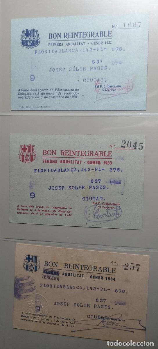 Coleccionismo deportivo: 3 BONS REINTEGRABLE BAR&Ccedil;A 1932-33-34 - Foto 1