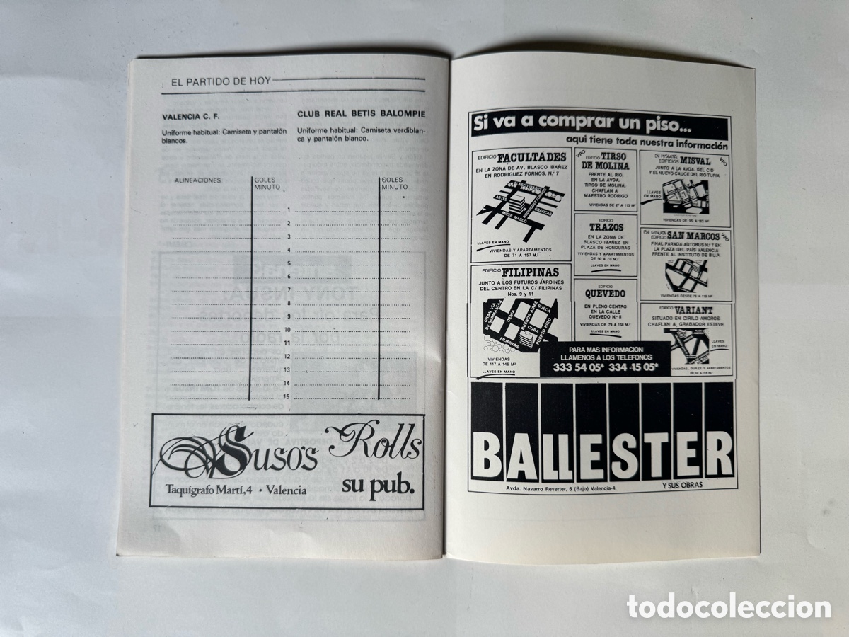Coleccionismo deportivo: Programa Valencia CF vs Betis Liga 1983 - Foto 8