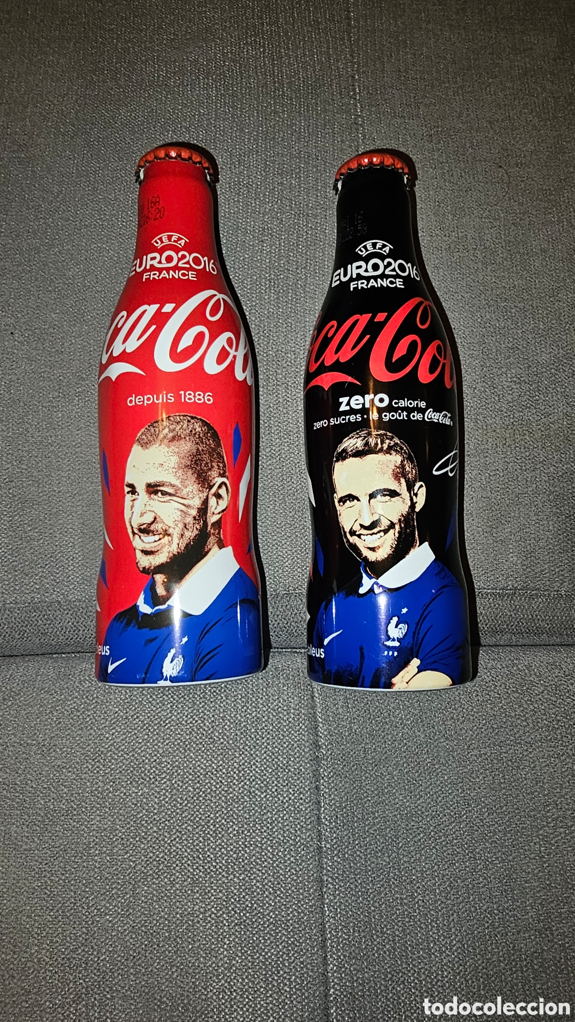 Coleccionismo deportivo: 2 botellas Coca-Cola Euro 2016 - Foto 1