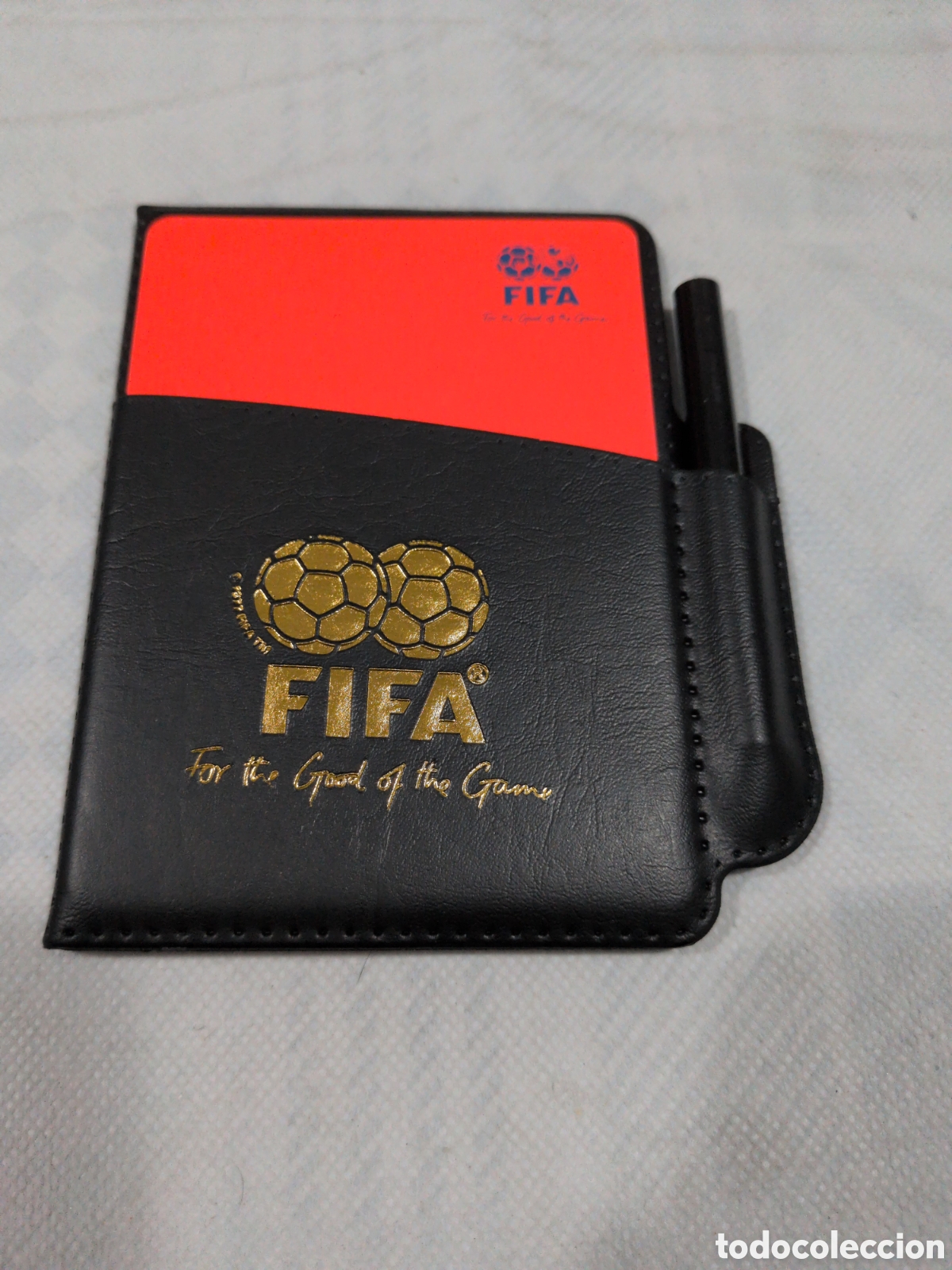 Coleccionismo deportivo: Set de &Aacute;rbitro de F&uacute;tbol FIFA - Tarjetas Roja y Amarilla con Funda de Cuero y L&aacute;piz
