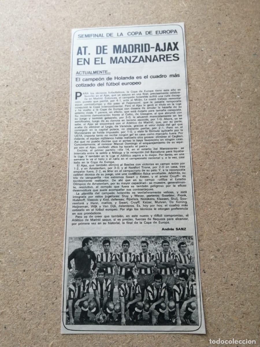 Coleccionismo deportivo: ARTICULO DEPORTIVO. AT MADRID - AJAX EN EL MANZANARES