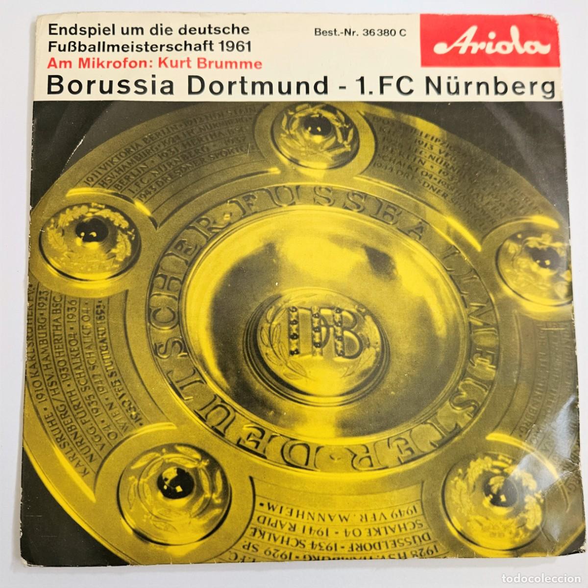 Coleccionismo deportivo: Disco de vinilo. Final del Campeonato Alem&aacute;n de F&uacute;tbol Borussia Dortmund - 1.FC N&uuml;rnberg de 1961.