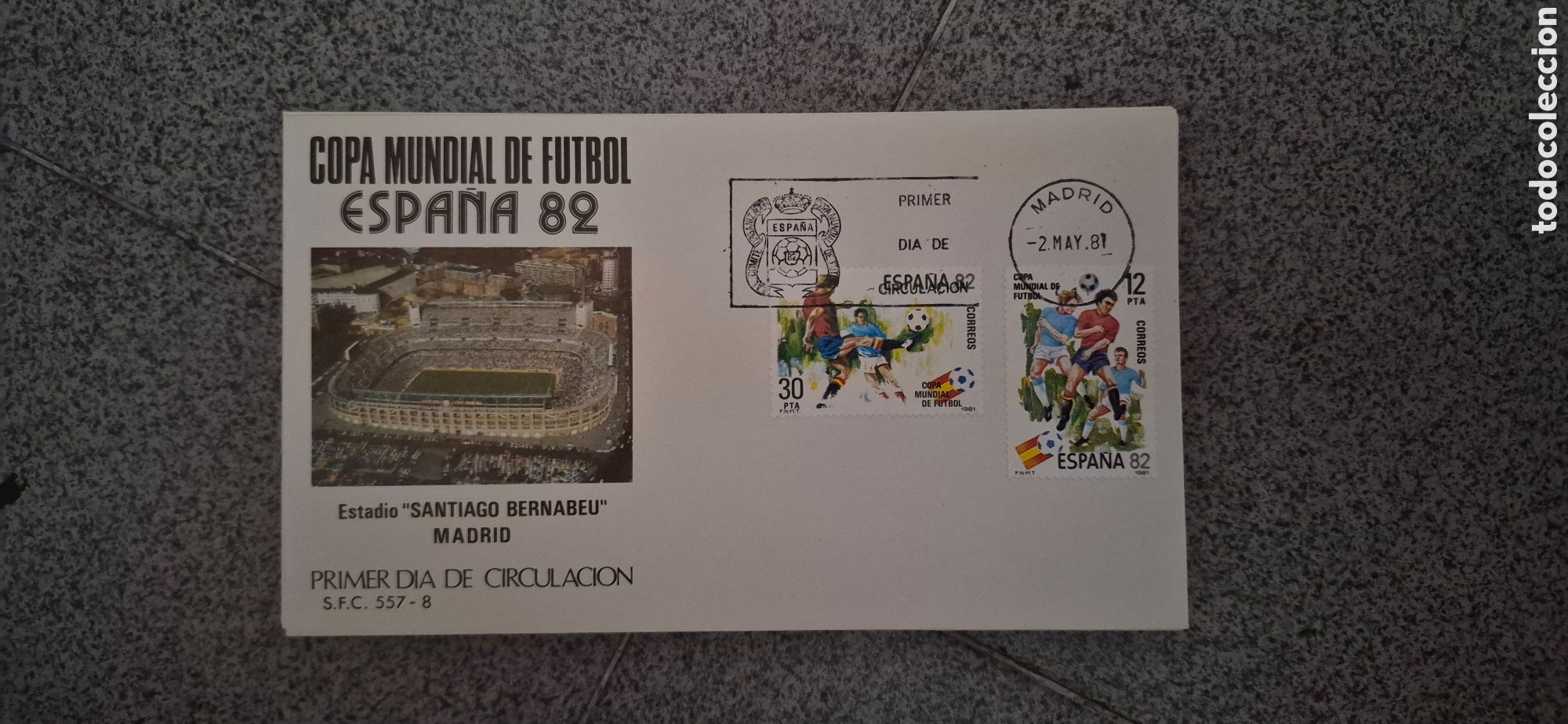 Coleccionismo deportivo: SOBRE ESPA&Ntilde;A 82 SANTIAGO BERNABEU
