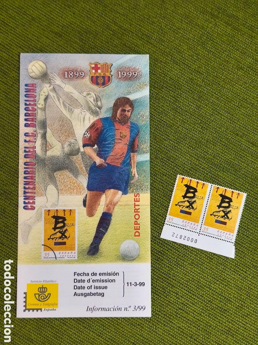 Coleccionismo deportivo: SELLOS Y FOLLETO DEL CENTENARIO DEL FC BARCELONA.
