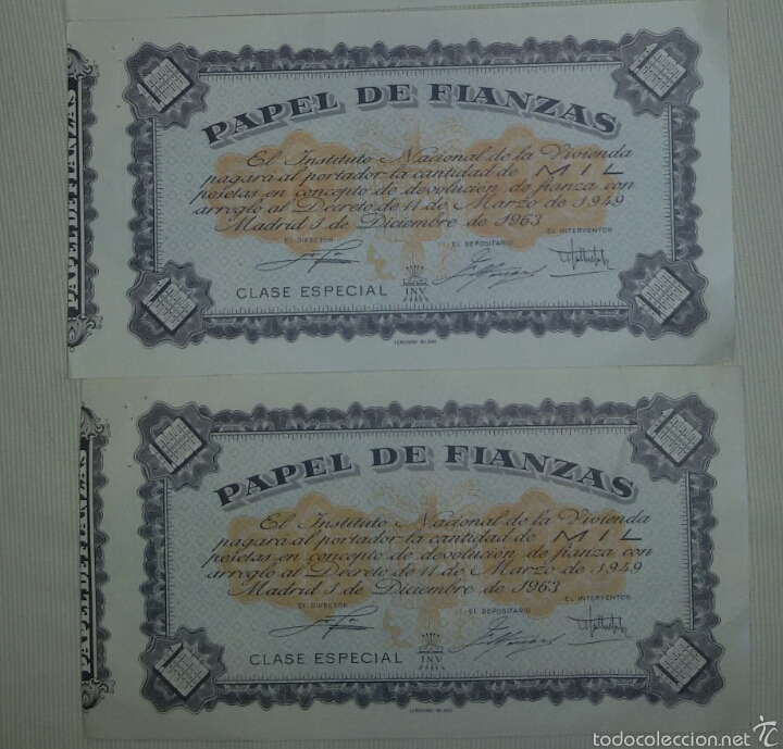 Material numism&aacute;tico: Lote Papeles de Fianza 1954 - Foto 3
