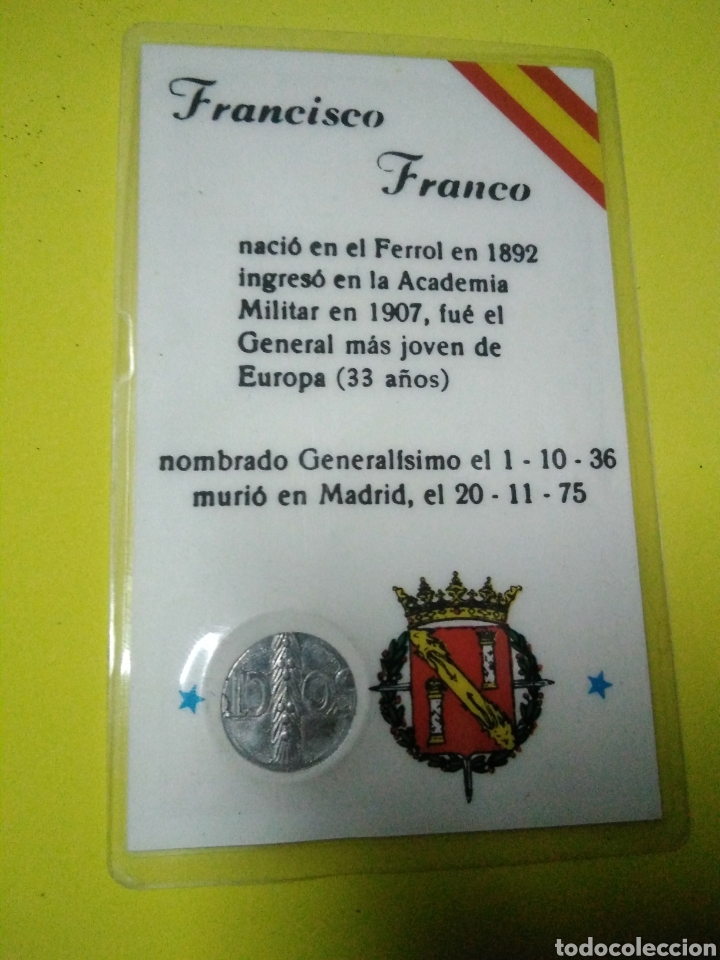 Material numism&aacute;tico: Targeta con moneda Francisco Franco - Foto 2