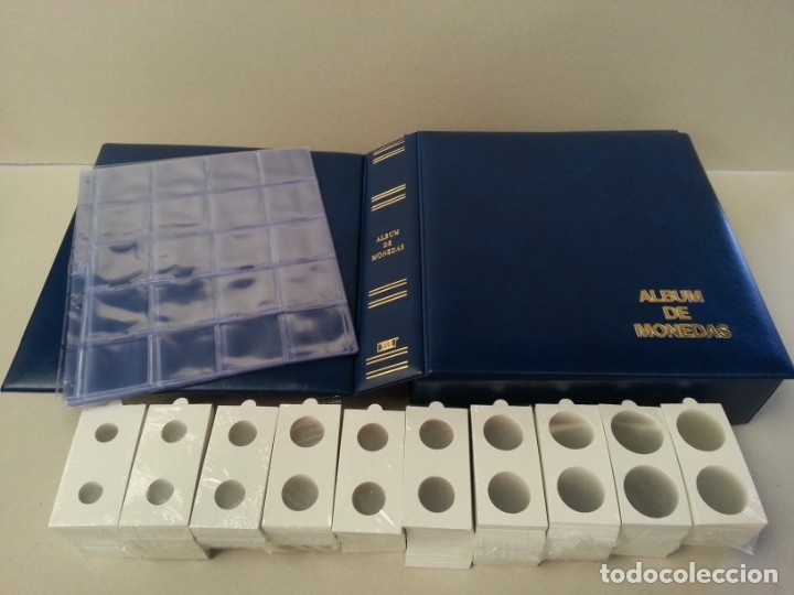 Materiale numismatico: Album BBB* para monedas, MAMUT con funda cajetín + 1000 cartones + 30 Hojas 20 divisiones