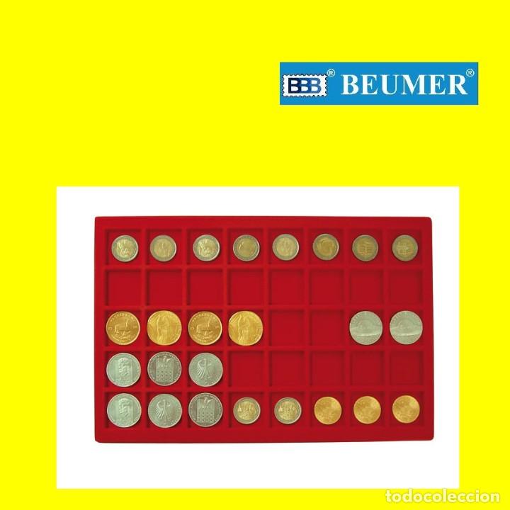 Material numism&aacute;tico: BANDEJA de 40 departamentos hasta 34mm. Tama&ntilde;o: 331x220x9mm.Color Rojo.