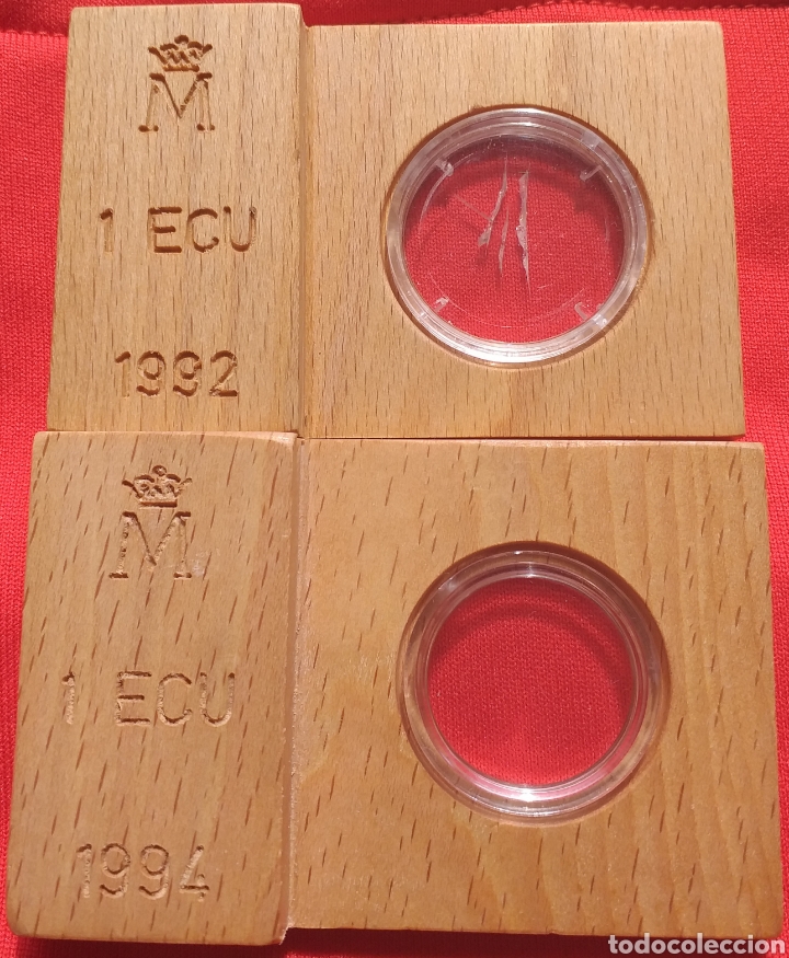 Material numismático: España 2 estuches de monedas de 1 Ecu 1992 y 1994 - Foto 2 - 261697550