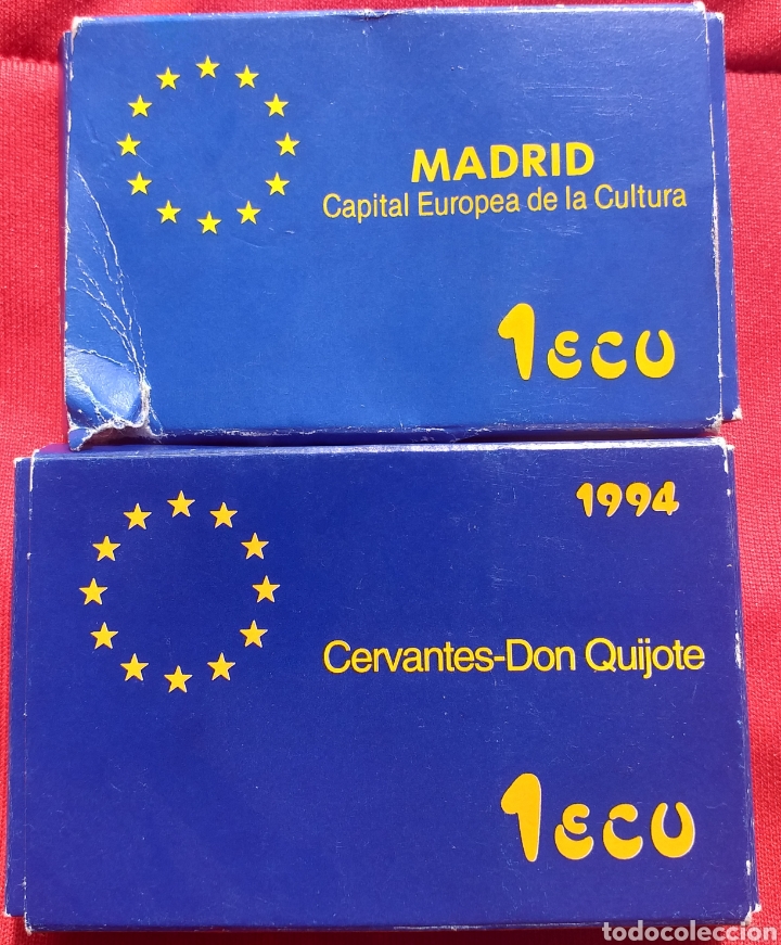 ESPAÑA 2 ESTUCHES DE MONEDAS DE 1 ECU 1992 Y 1994 (Numismática - Material Numismático)