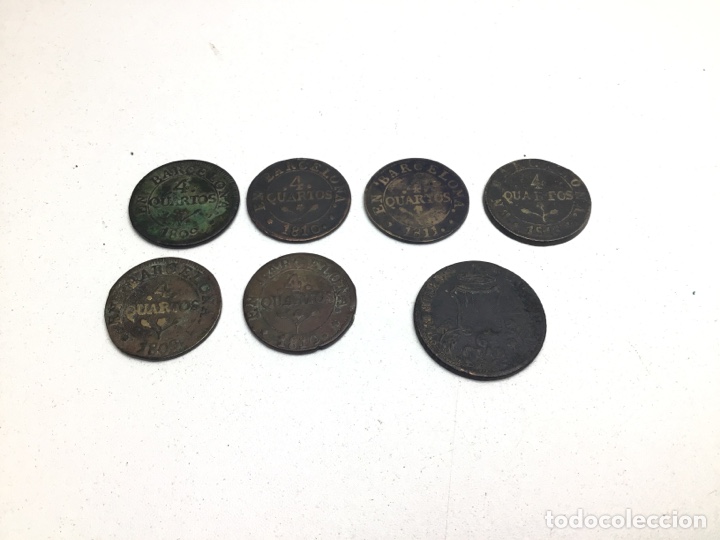 6 MONEDAS DE 4 CUART / QUARTOS Y 1 DE 6 CUARTOS - DIFERENTES AÑOS - OCUPACION FRANCESA - CATALUÑA (Numismática - Material Numismático)