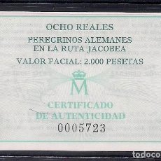 Materiale numismatico: ESPAÑA 1993 - CERTIFICADO PARA LA MONEDA DE 2000 PTAS PLATA PEREGRINOS ALEMANES EN LA RUTA JACOBEA. Lote 296862143