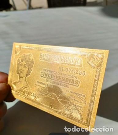 Material numism&aacute;tico: BILLETE ORO 5 CINCO PESETAS 1935 - Foto 7