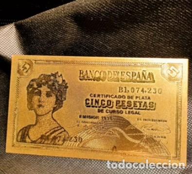 Material numism&aacute;tico: BILLETE ORO 5 CINCO PESETAS 1935 - Foto 8
