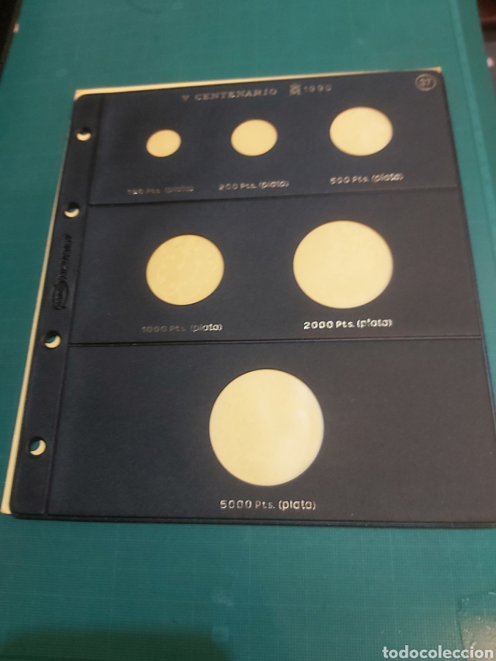 Material numism&aacute;tico: PARDO HOJA PARA COLOCAR MONEDAS V CENTENARIO 1990 PLATA - Foto 1