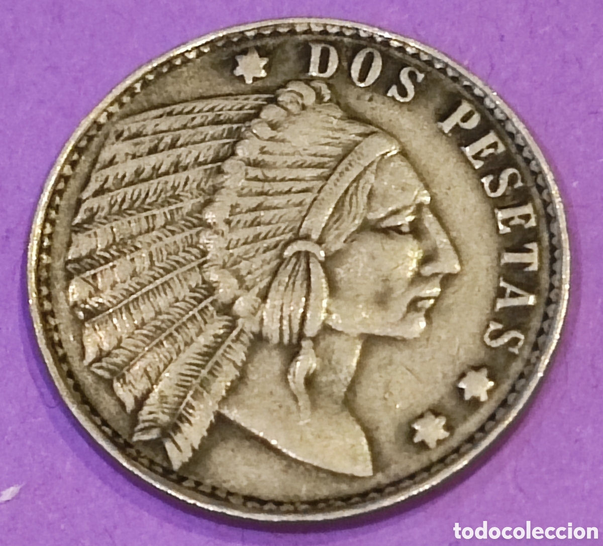 Material numism&aacute;tico: Ficha indio chief 2 pesetas - Foto 1