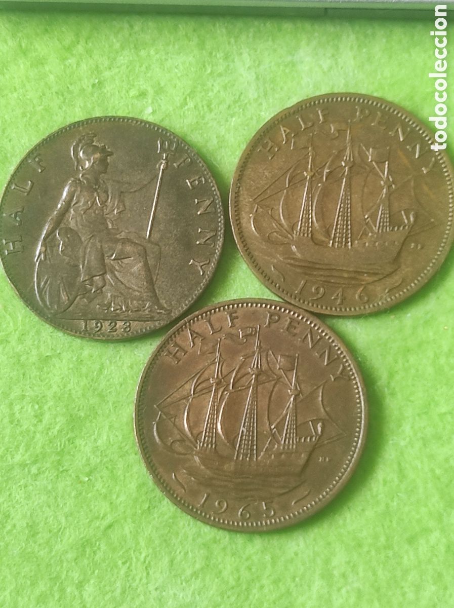 Material numism&aacute;tico: Moneda antiguas half Penny - Foto 2