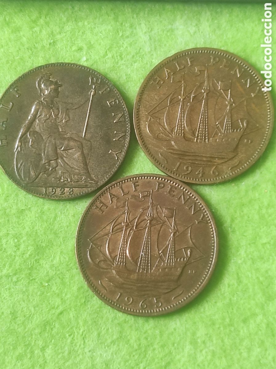 Material numism&aacute;tico: Moneda antiguas half Penny - Foto 4