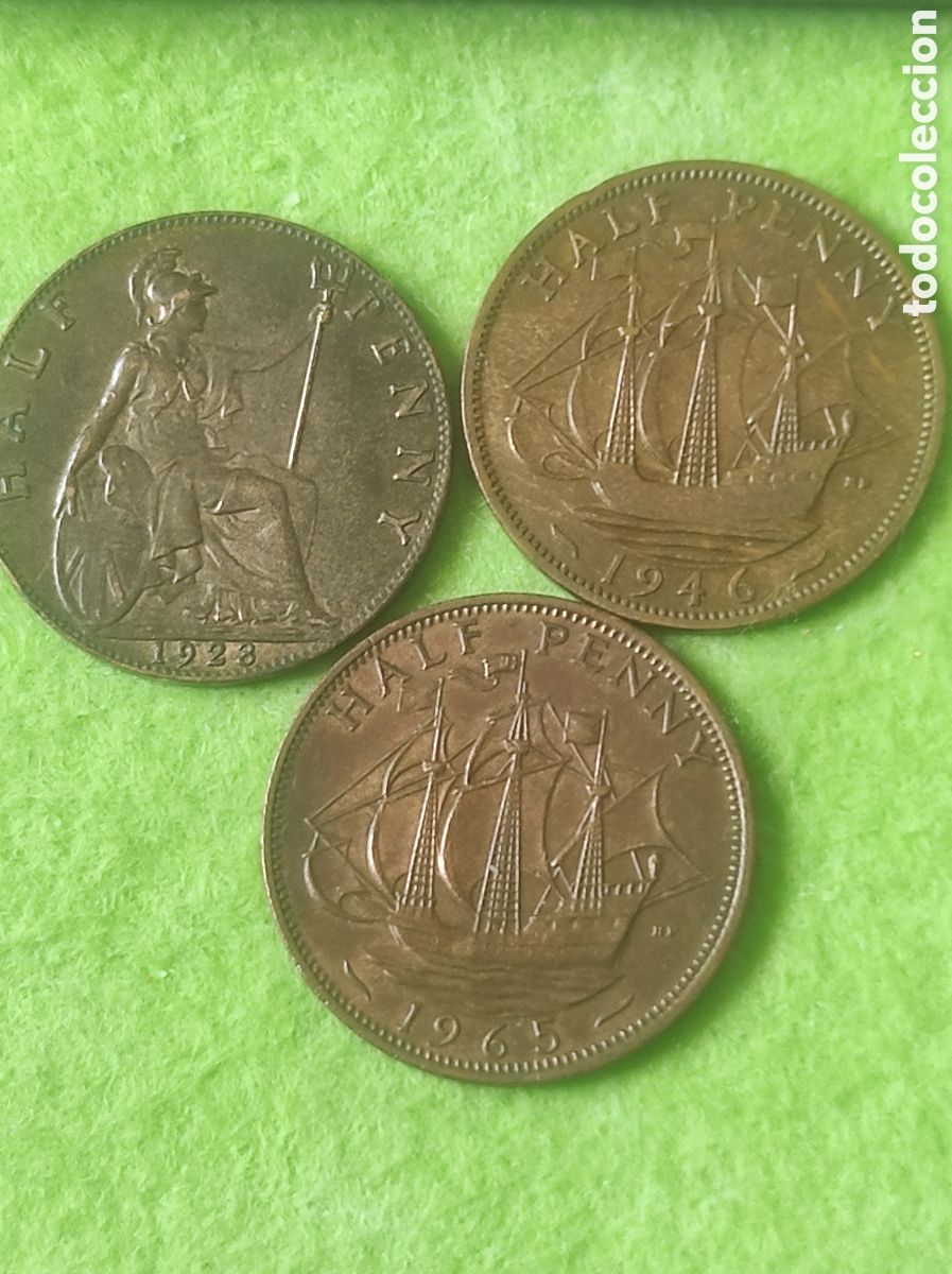 Material numism&aacute;tico: Moneda antiguas half Penny - Foto 6