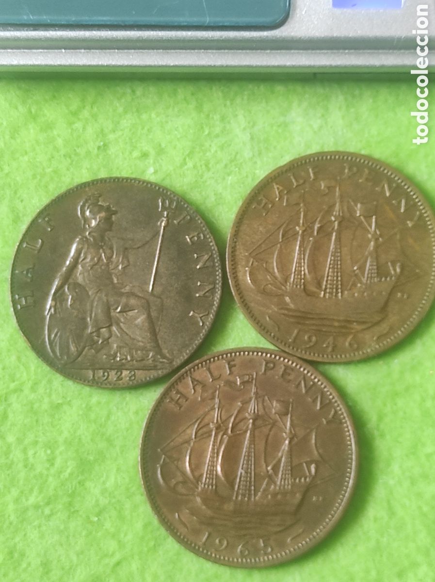 Material numism&aacute;tico: Moneda antiguas half Penny - Foto 8