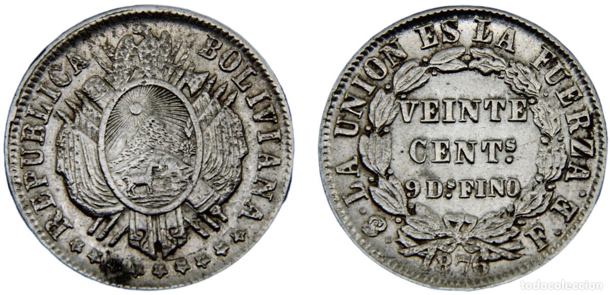 Material numism&aacute;tico: Bolivia Republic 1876 PTS FE 20 Centavos - Foto 1