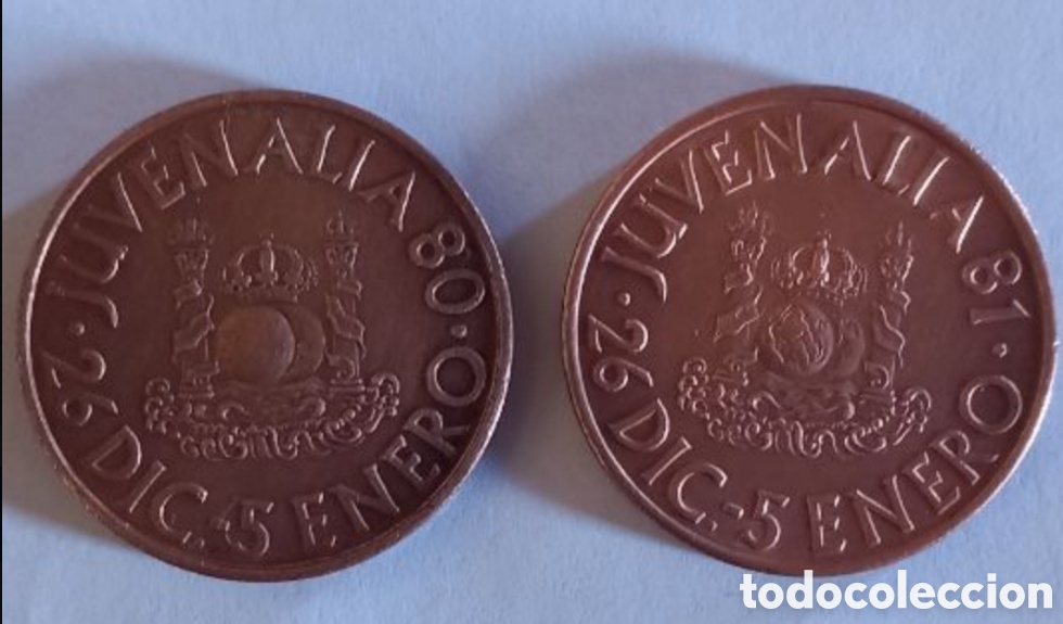 Material numism&aacute;tico: Monedas conmemorativas Juvenalia 1980 y 1981. - Foto 1