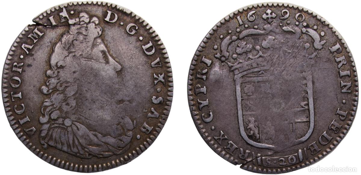 Numismatic Material: Italy States Duchy of Savoy Vittorio Amedeo II 1690 1 Lira/20 Soldi 6g
