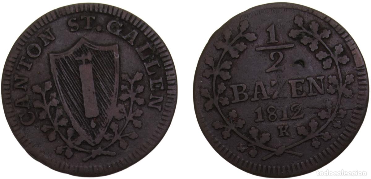 Numismatic Material: Switzerland Swiss cantons Canton of St. Gallen 1812 K 1/2 Batzen 1.6g