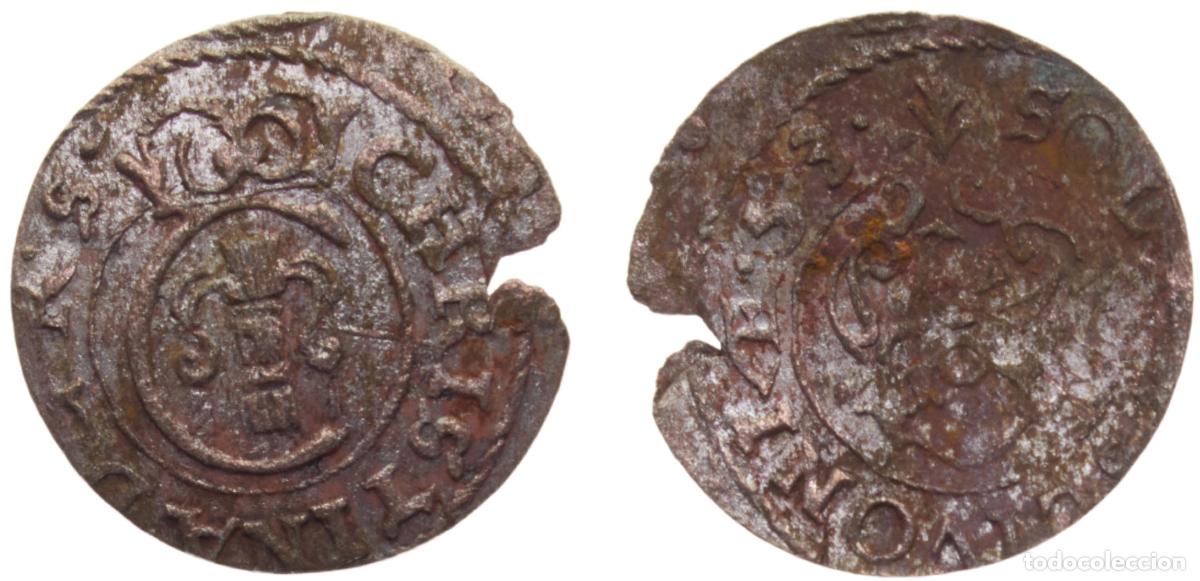 Numismatic Material: Swedish Livonia Possession City of Riga Christina 1653 1 Solidus 0.6g