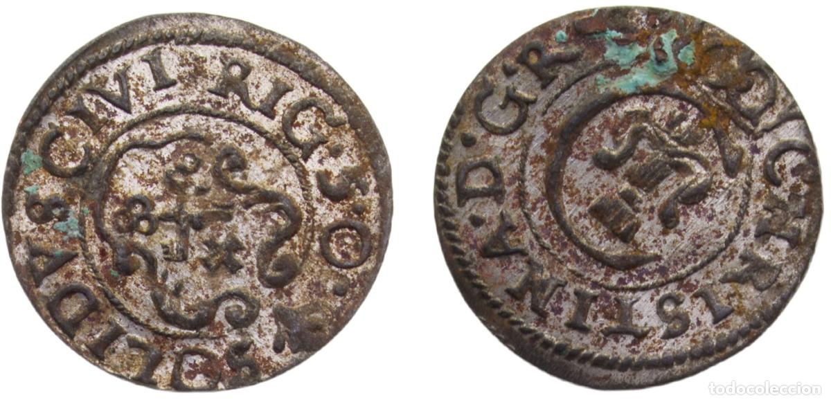 Numismatic Material: Swedish Livonia Possession City of Riga Christina 1650 1 Solidus 0.54g
