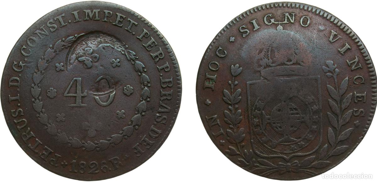 Material numism&aacute;tico: Brazil Empire 1826R 20 R&eacute;is - Pedro I (Countermarked 40 R&eacute;is) Copper Rio de Janeiro Mint 11g VF KM4