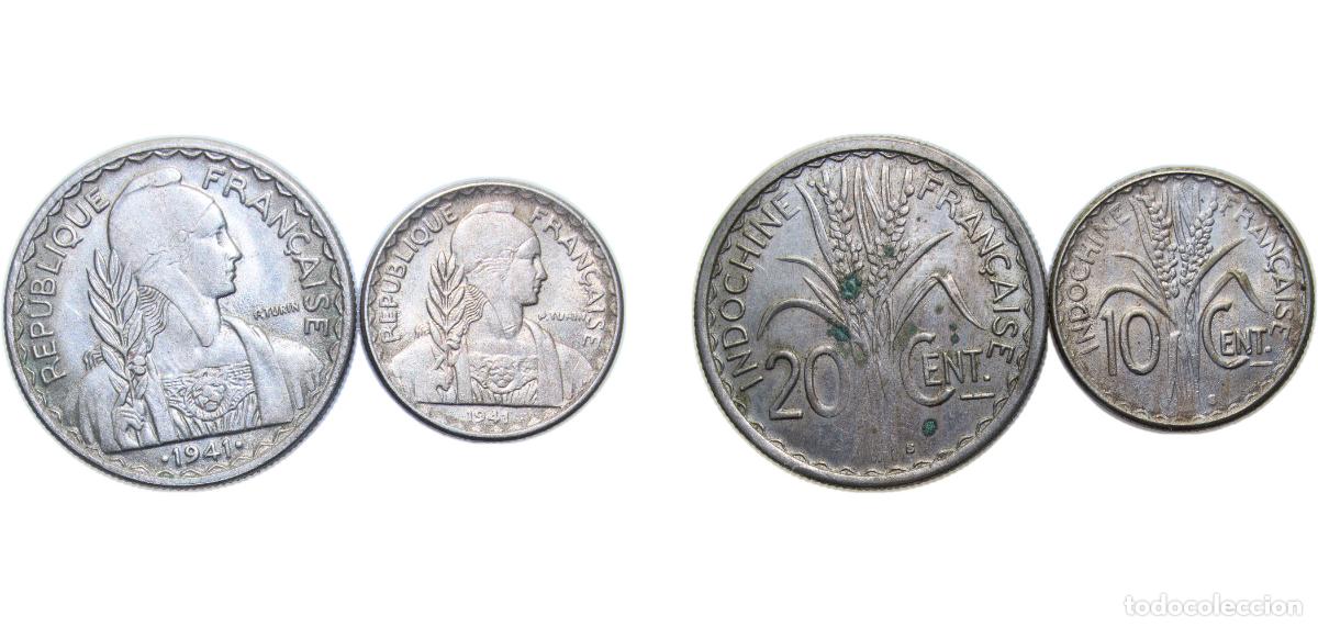 Material numism&aacute;tico: French Indochina French colony 1941 S 10, 20 Centimes (Non-Magnetic), 2 Lots Copper-nickel (75% Cop