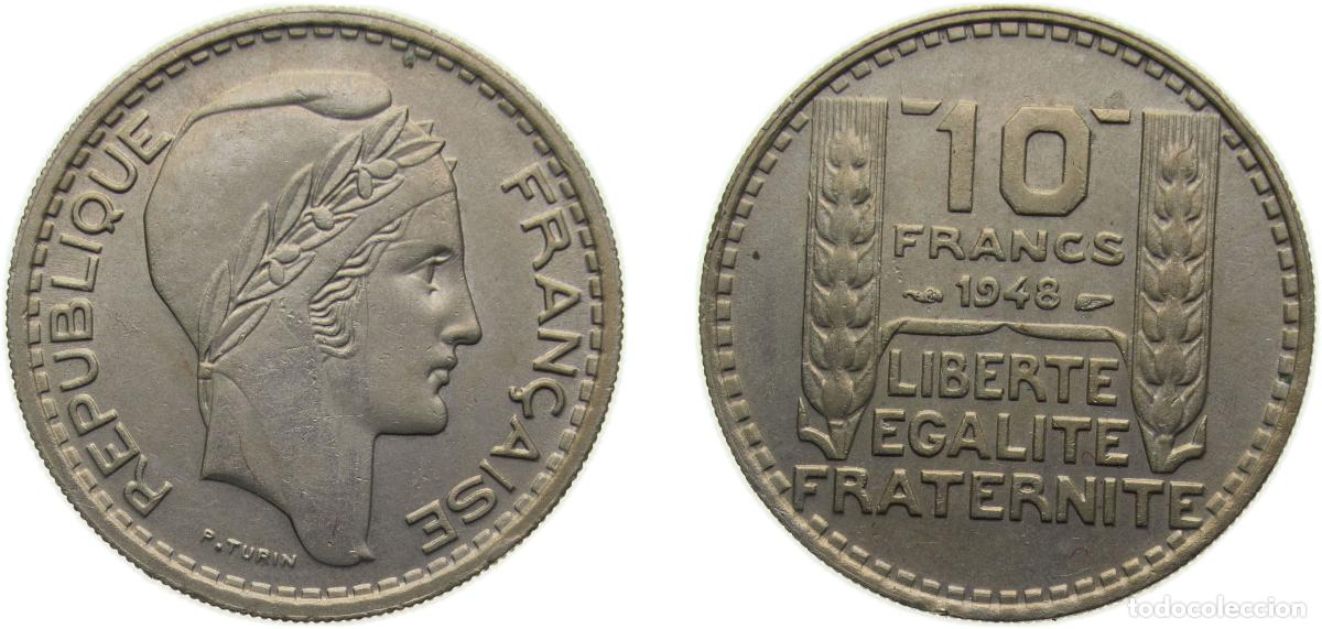 Material numism&aacute;tico: France Fourth Republic 1948 10 Francs (Small Head) Copper-nickel Paris mint 7g UNC F362 KM909.1 Gad