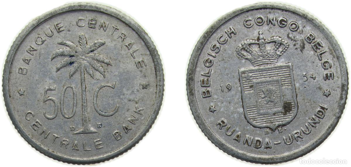 Material numism&aacute;tico: Democratic Republic of the Congo Belgian Congo and Ruanda-Urundi Administrative union 1954 50 Cent