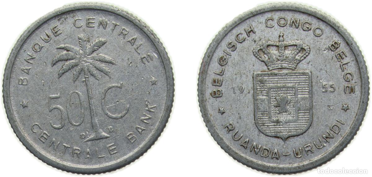 Material numism&aacute;tico: Democratic Republic of the Congo Belgian Congo and Ruanda-Urundi Administrative union 1955 50 Cent