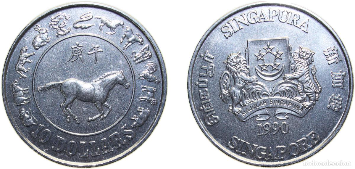 Materiale numismatico: Singapore Republic 1990 10 Dollars (Year of the Horse) Nickel Singapore mint (330000) 31.103g BU KM
