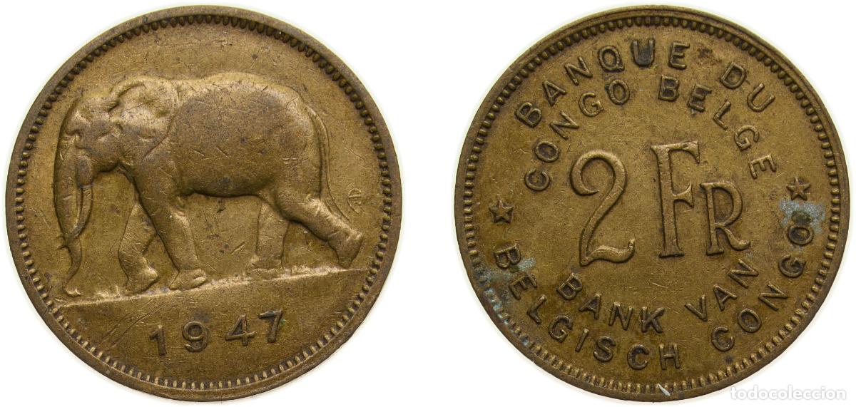 Materiale numismatico: Democratic Republic of the Congo Belgian colony 1947 2 Francs - Leopold III Brass Pretoria mint (12