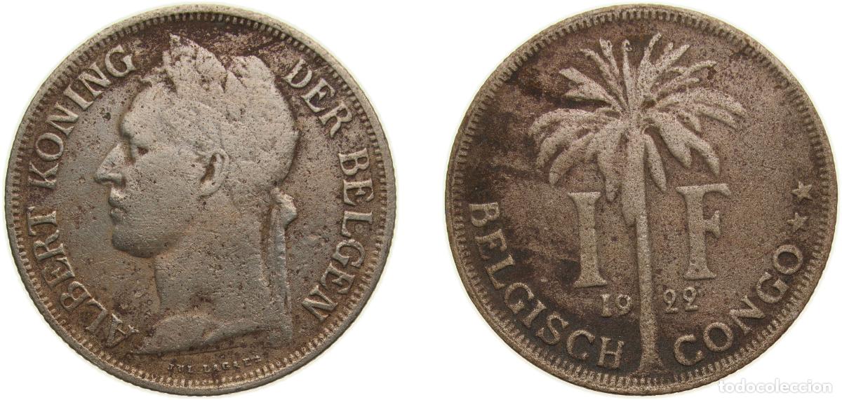 Materiale numismatico: Democratic Republic of the Congo Belgian colony 1922 1 Franc - Albert I (Dutch text) Copper-nickel