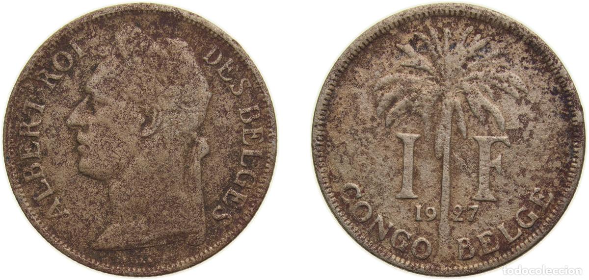Materiale numismatico: Democratic Republic of the Congo Belgian colony 1927 1 Franc - Albert I (French text) Copper-nickel