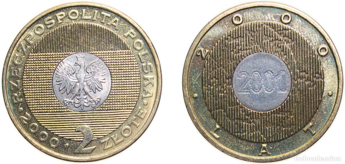 Materiale numismatico: Poland Third Republic 2000 MW 2 Złote (2000 Lat) Bimetallic: copper-nickel centre in nordic gold ri