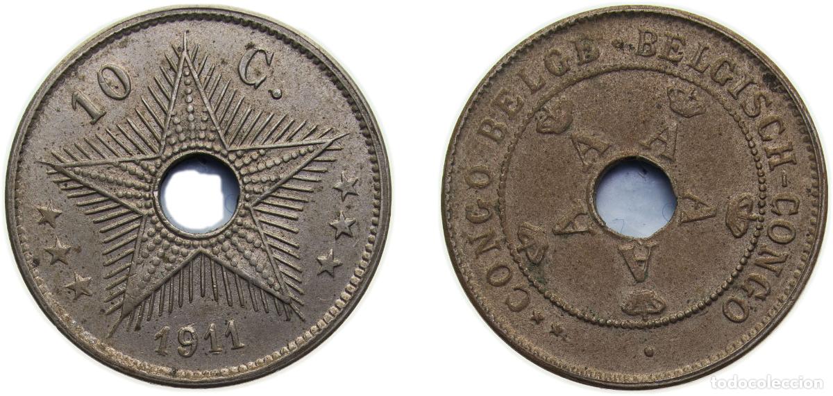Materiale numismatico: Democratic Republic of the Congo Belgian colony 1911 10 Centimes - Albert I Copper-nickel Brussels