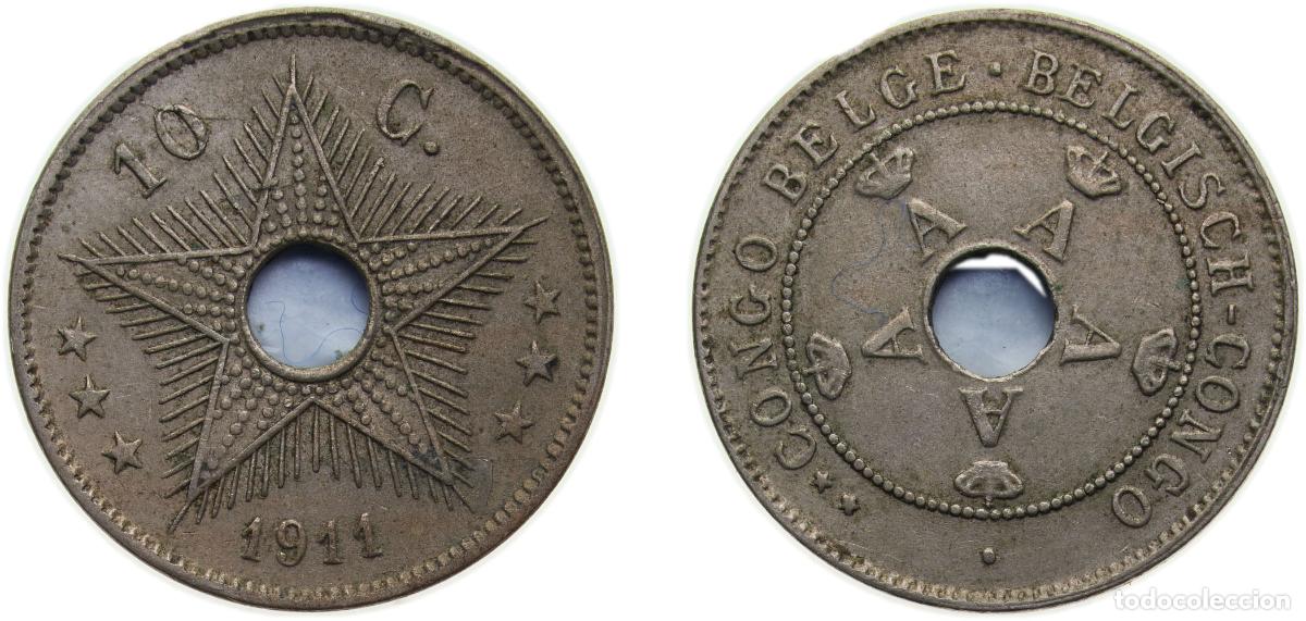 Materiale numismatico: Democratic Republic of the Congo Belgian colony 1911 10 Centimes - Albert I Copper-nickel Brussels