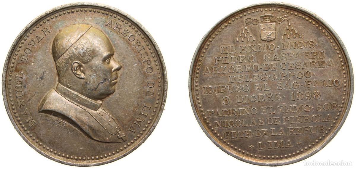 Numismatisches Material: Peru Republic 1898 Medal - Manuel Tovar (Archbishop of Lima) Silver 28.4g AU Bustamante-898.07